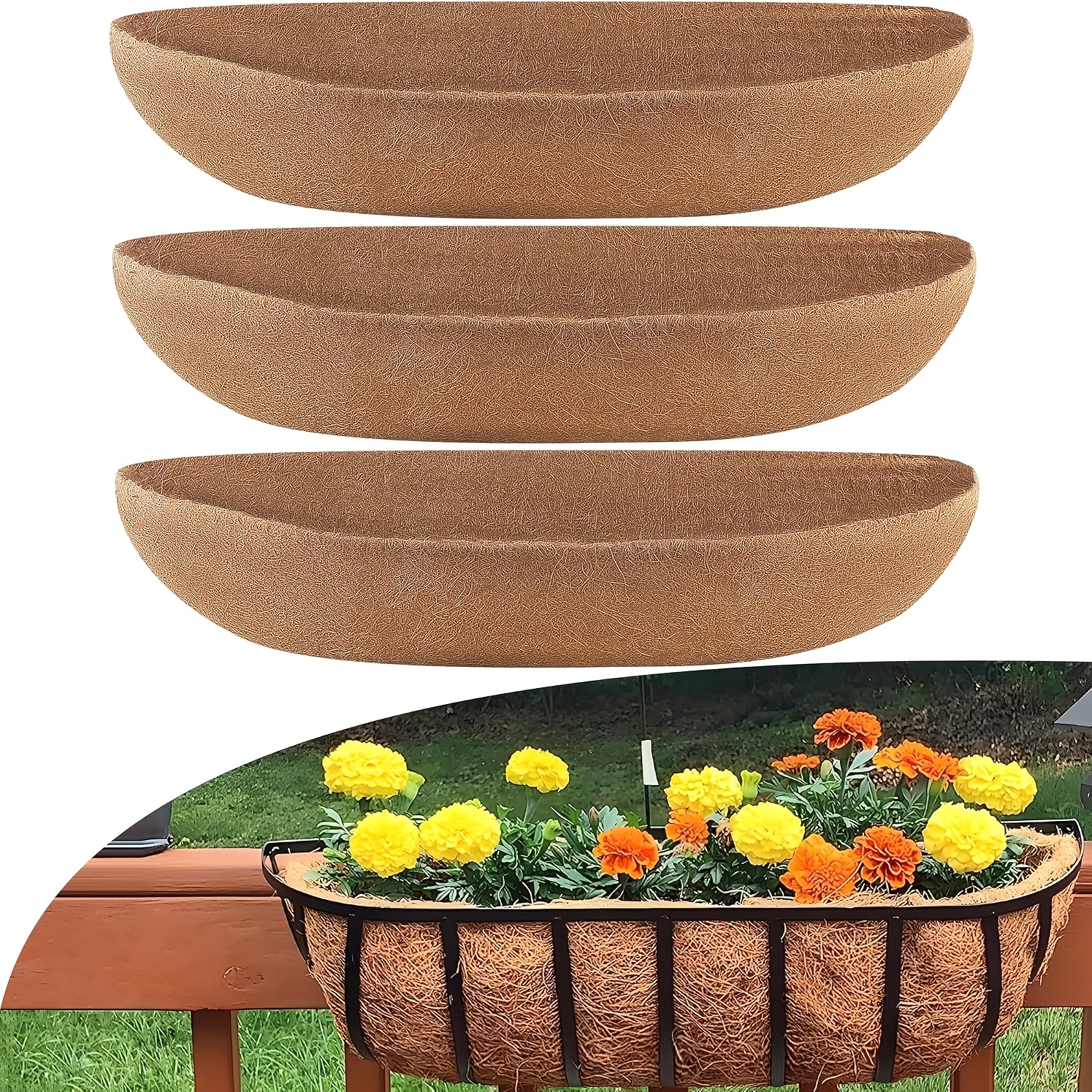 3 2pcs of 24 inch flower pot liners made from coconut fiber pre   coconut fiber liners as an alternative suitable for window sills fence baskets and garden pots 24 inches