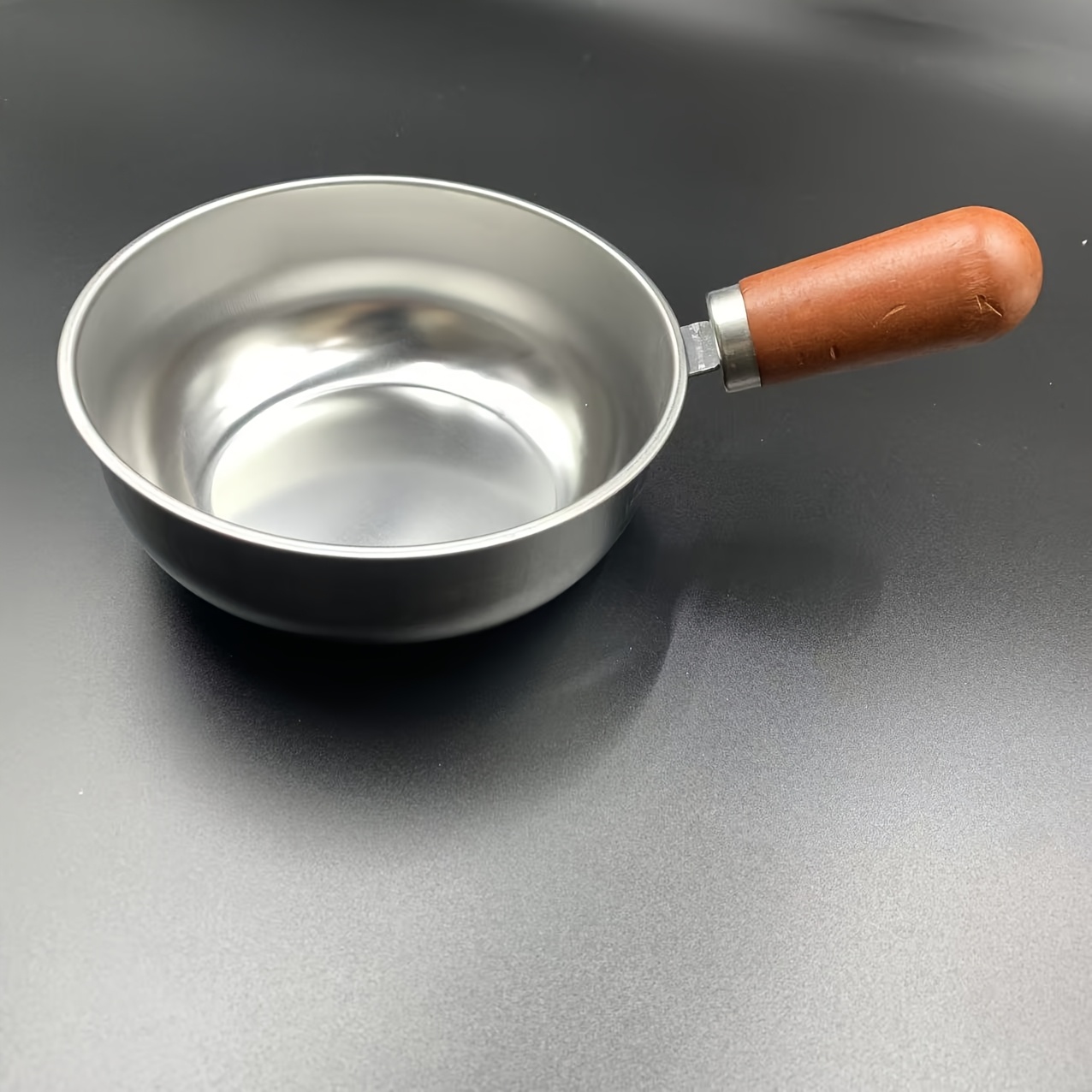 TEMU Mini Stainless Steel Pot With Solid Wood Handle Perfect For Heating Milk Oil