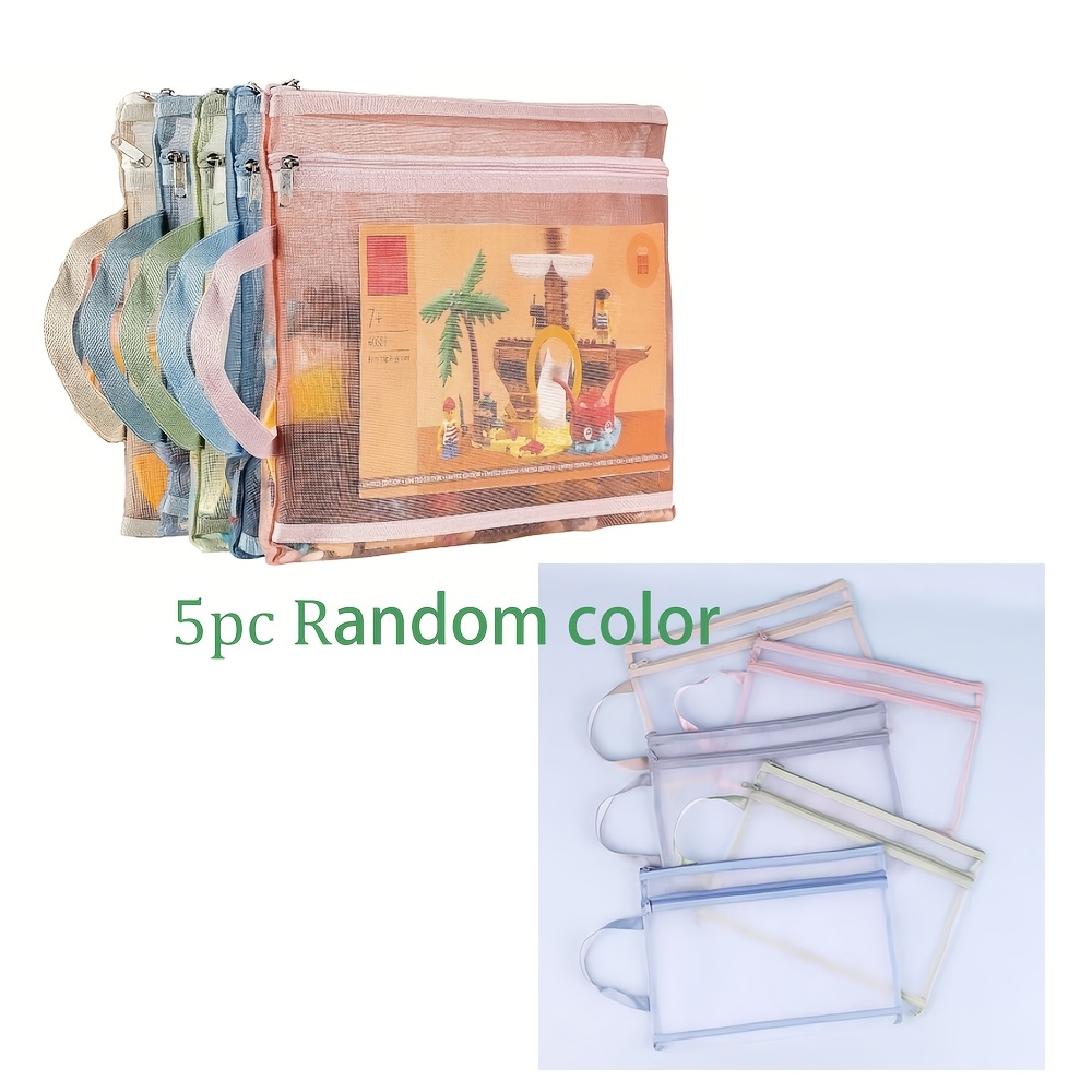 5pcs Colorful Mesh Zipper Storage Bags - Double-layer Nylon Organizer Pouches Breathable A4 Size With Handles For Home, School, Office