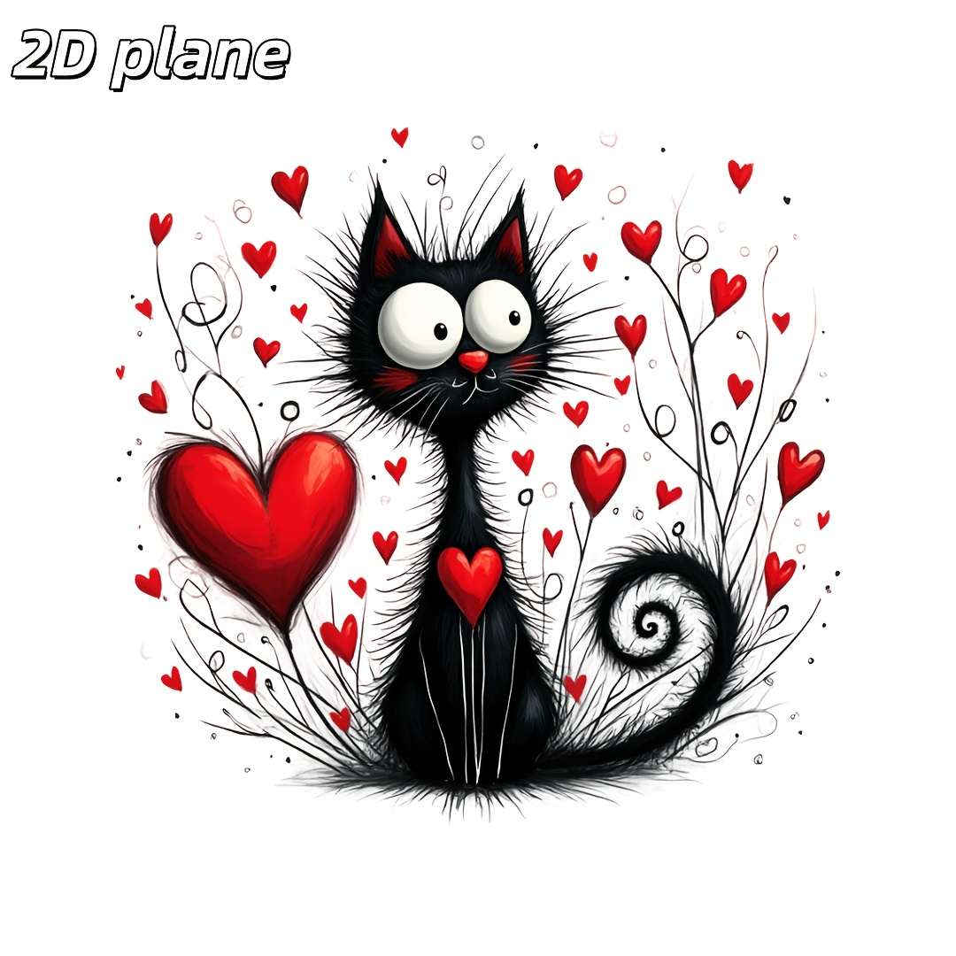 TEMU 4-pack Cute Black Cat With Fantasy Red Heart Heat Transfer Decals, Theme Apparel Decoration, And Creative Decals, Suitable For T-shirts, Bags,