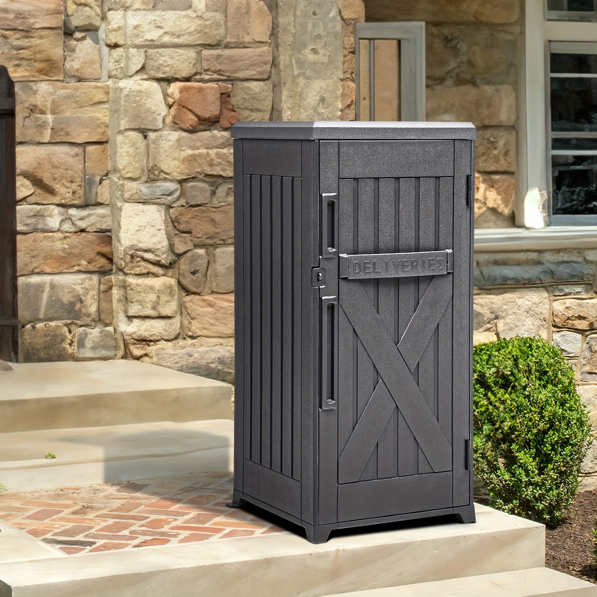 

60 Gallon Large Package Delivery And Storage Box With Lockable Secure, Double-wall Resin Outdoor Package Delivery And Waterproof Deck Box For Porch, Curbside, 8.5 Cubic Feet, Gray