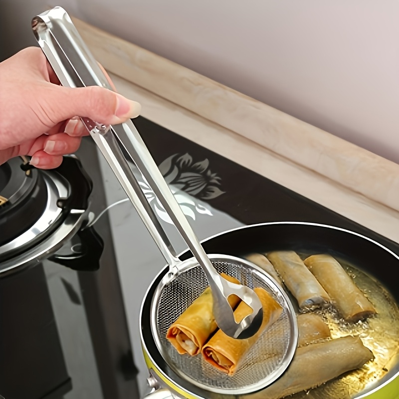   extended stainless steel oil spoon filter multifunctional non stick mesh oil pan clamp suitable for stir frying and oil draining   use kitchen supplies Product details 2