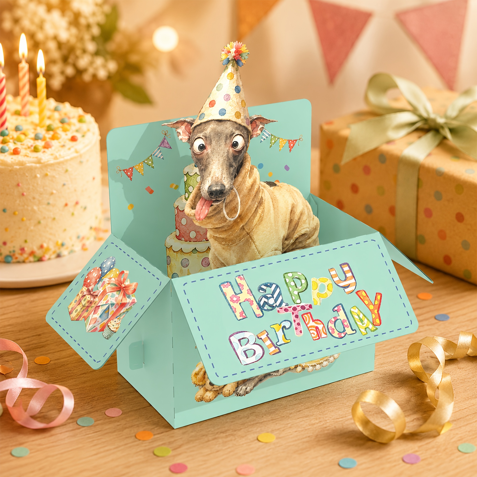 TEMU 3d Pop-up Birthday Greeting Card With Envelope, Dog Birthday Pop Up Card With Birthday Gift Perfect Birthday Gift, Party Invite, Thank You Card