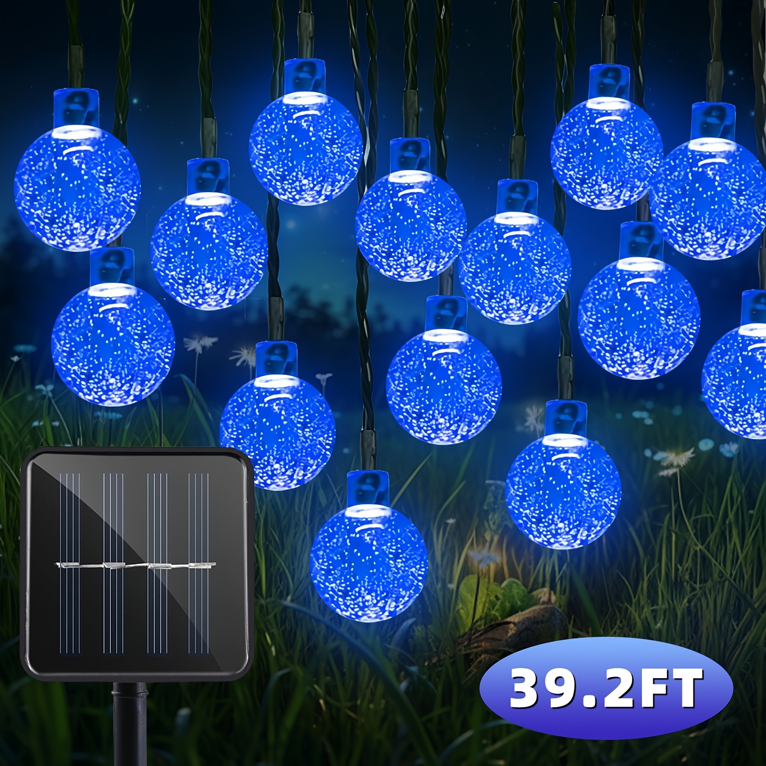 TEMU 1pack Blue Outdoor Solar Crystal String Light 16.5/23.1/39.2ft Outdoor Courtyard Light, Ip65, Spring, Summer, Garden, Lawn, Terrace, , Courtyard, Christmas Decoration