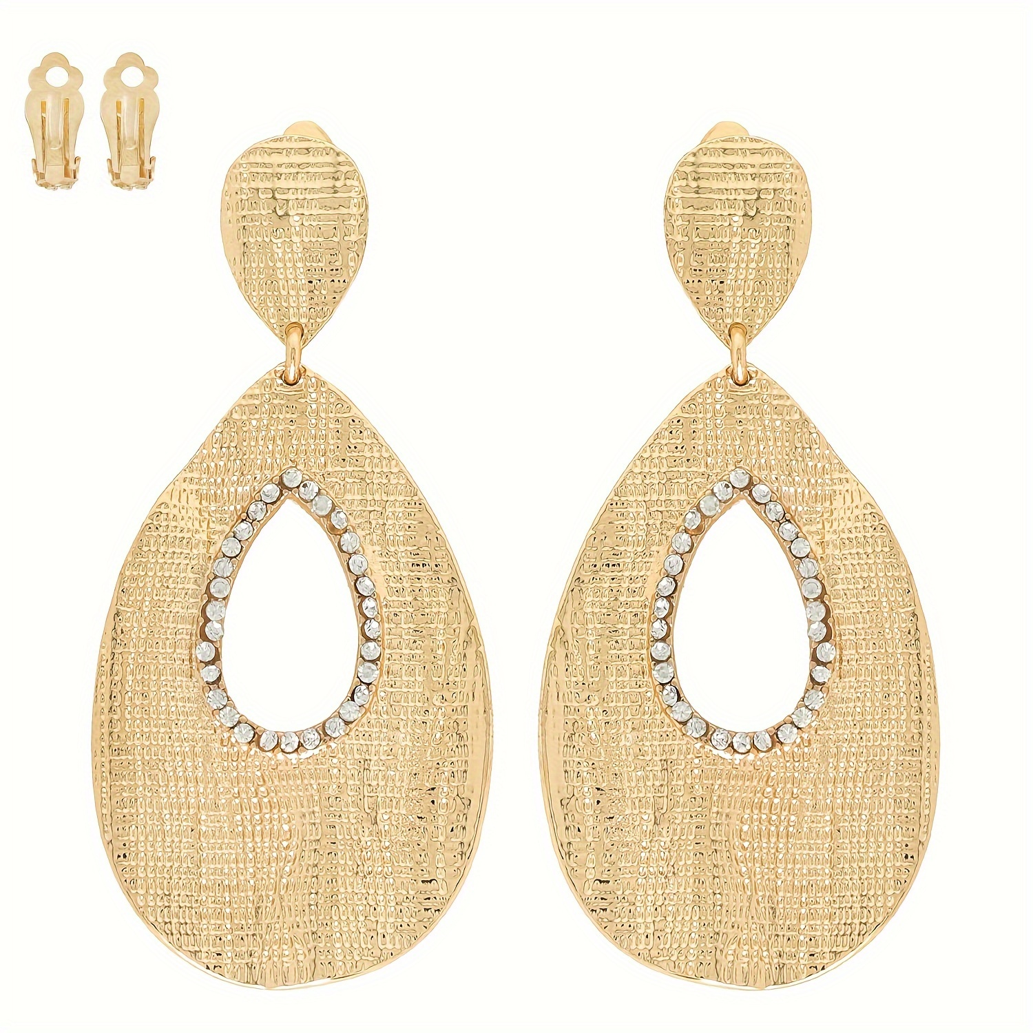 

1 Pair 18k Golden Plated Alloy Dangle Earrings With Accents, Casual Clip-on With Copper Ear Needle