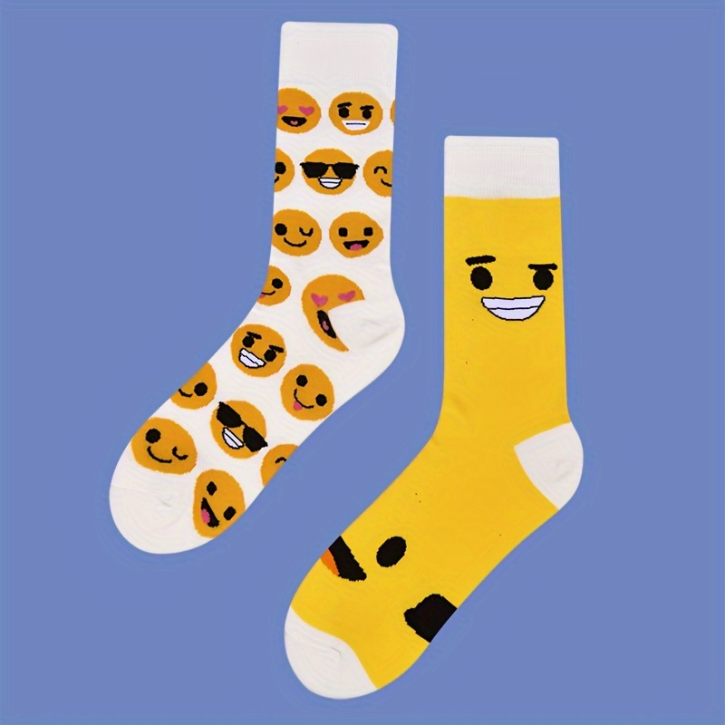Image of 1 Pair Men's & Women's -themed Mid-calf Socks - Cute (hands/feet) Print, Multicolor (yellow/white) Casual Fun Smartphone-like Icons For Parties, Gifts, Casual Attire - Comfortable Unisex Cartoon Socks
