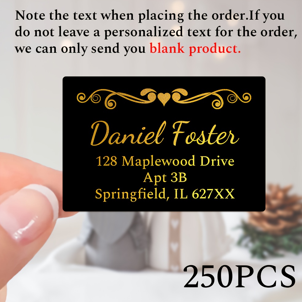 TEMU [personalized] Personalized Custom Labels, Black Background Golden/ 60x40 Mm Labels, Suitable For Mailing, 10/60/150/250pcs Return Address
