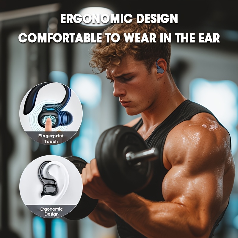 LAN XUN Auriculares Inalámbricos 5.3 con Micrófono - Auriculares Estéreo TWS Deportivos, Control Táctil, Estuche de Carga USB-C con Pantalla Digital, Ajuste Cómodo con Gancho para la Oreja, Sonido de Alta Calidad, Incluye Estuche Protector