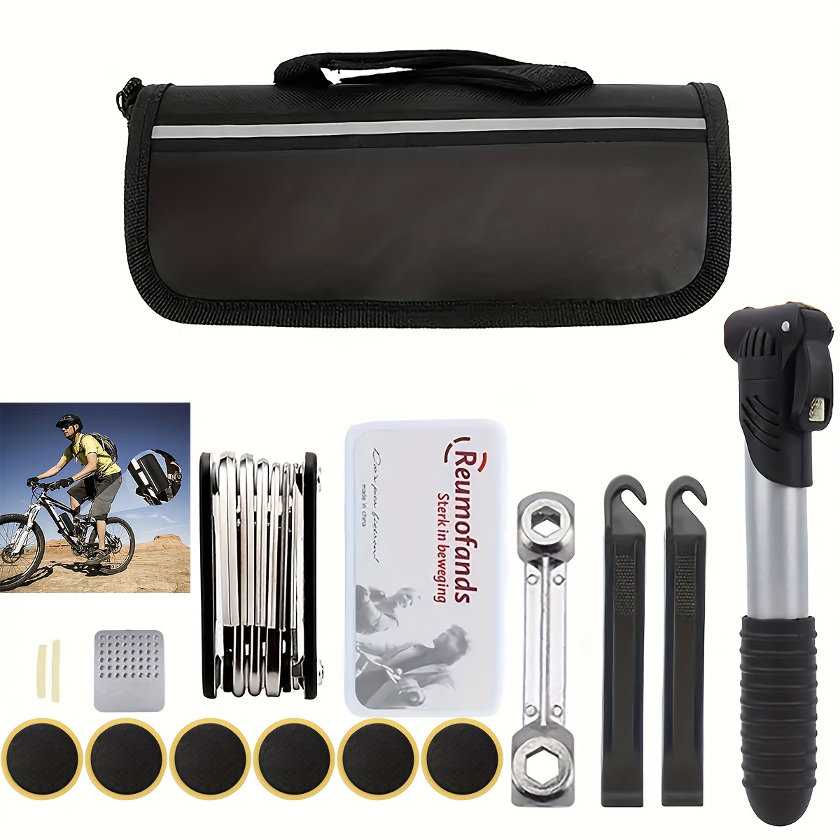 

Multifunctional Bicycle Repair Tool Kit - Aluminum Alloy Tools With Tire Patches, Tire Levers, Pump, And Screwdrivers - Universal For All Cyclists