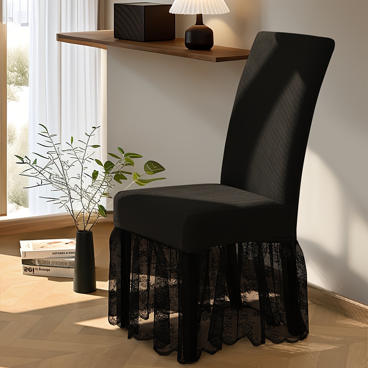 E-shop 1 Stück Dehnbarer Stretch-Stuhlbezug aus Glattfaser - Elastischer Rock mit Spitze, Passgenauer Verschluss, Maschinenwaschbar, Modernes