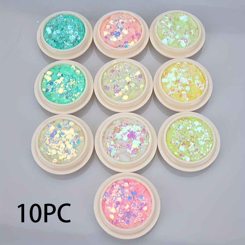 10 Colors High Shine Glitter, Holographic 3D Mermaid Gradient Glitter, Suitable for Nails, Face and Body Beauty Decoration, Can Add Your Shiny Charm to Parties, Carnivals and Halloween
