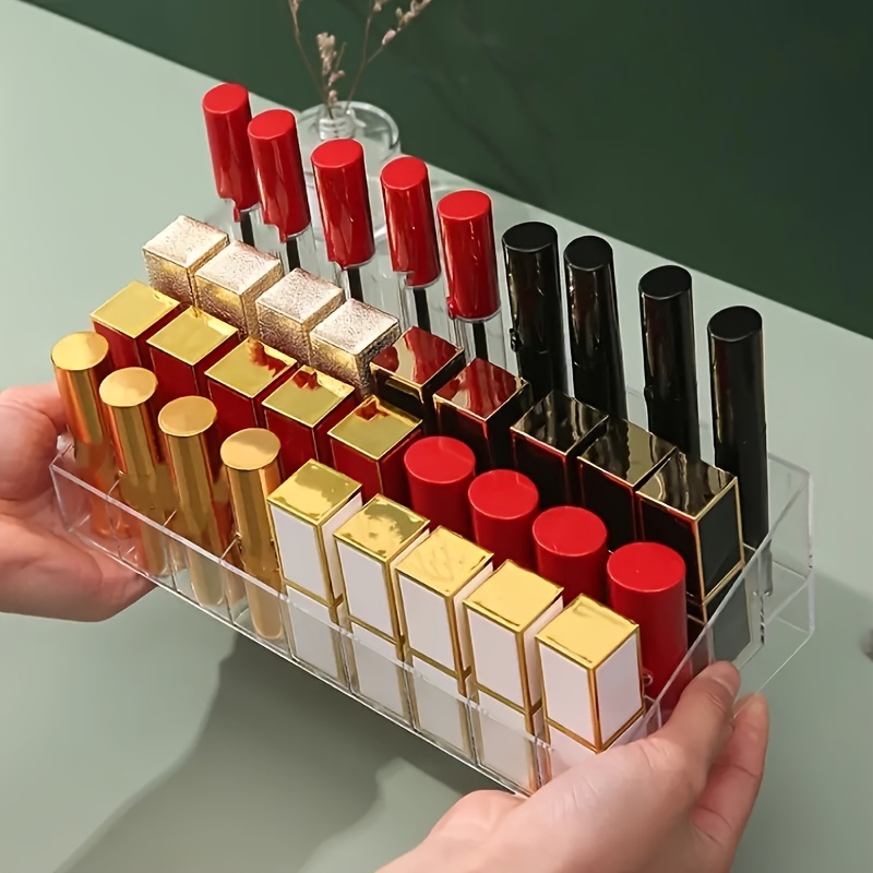 Organizador de lápiz labial con 24 ranuras para cajón, organizador de  brillo de labios acrílico transparente, estuche de exhibición de esmalte de  uñas