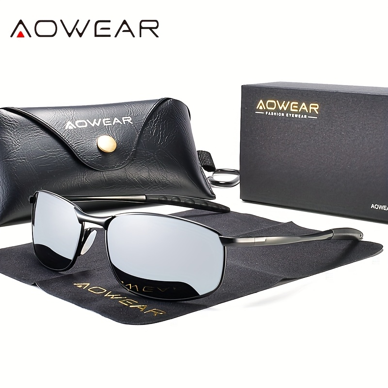 Image of Aowear Retro Polarized Mirror Sunglasses For Men Women Vintage Sunglasses Men's Uv400 Lightweight Driving Eyewear With Case