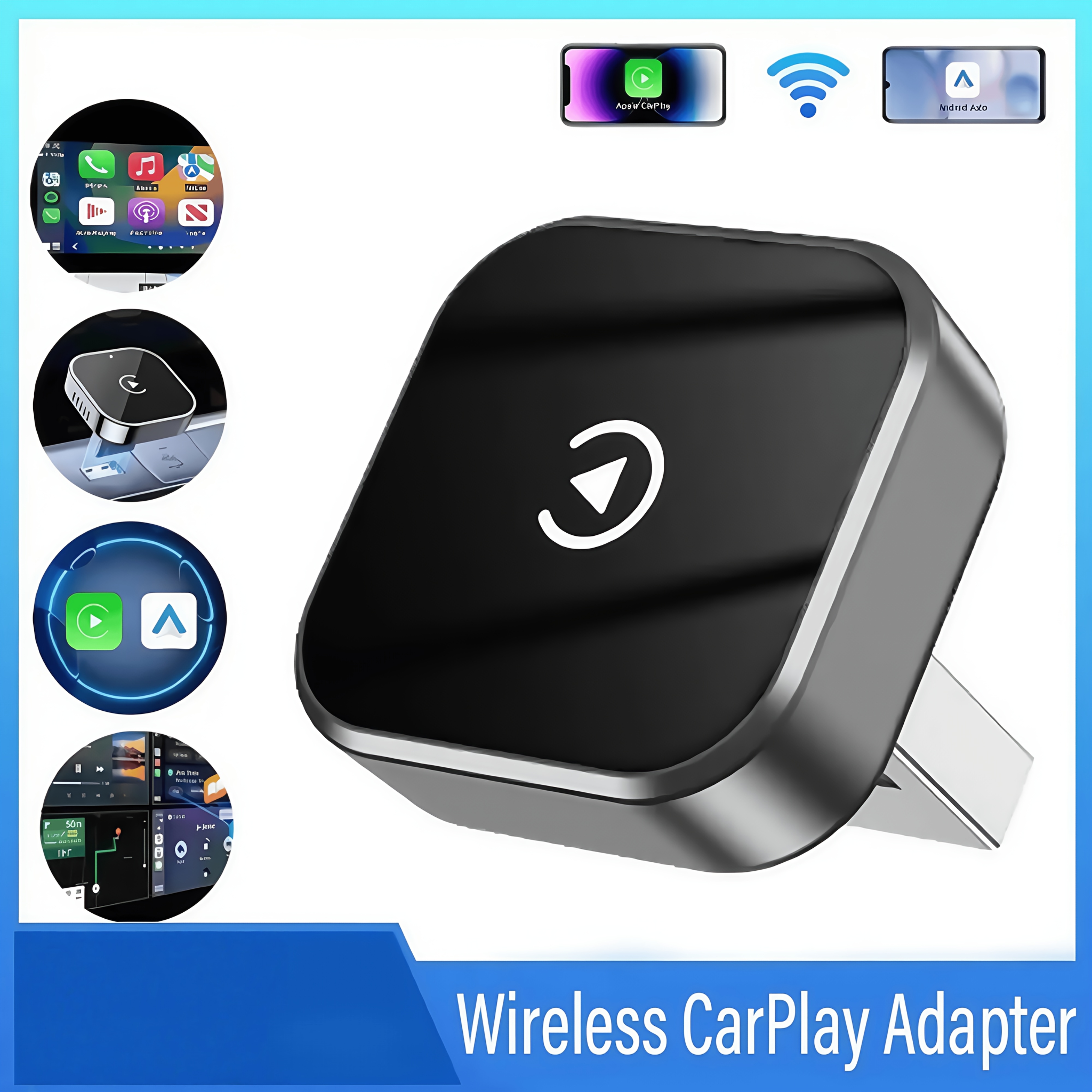 imagen del artículo adaptador inalámbrico carplay y   auto 2026, actualización de carplay con   inalámbrico, diseño mini usb   con conexión rápida y estable car play para   ios 10+,   11+ versión