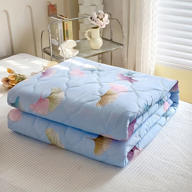 TEMU 1pc Summer Printed And Dyed Ginkgo Leaves Summer Air Conditioning Thin Quilt Quilts (vacuum Compressed Packaging)