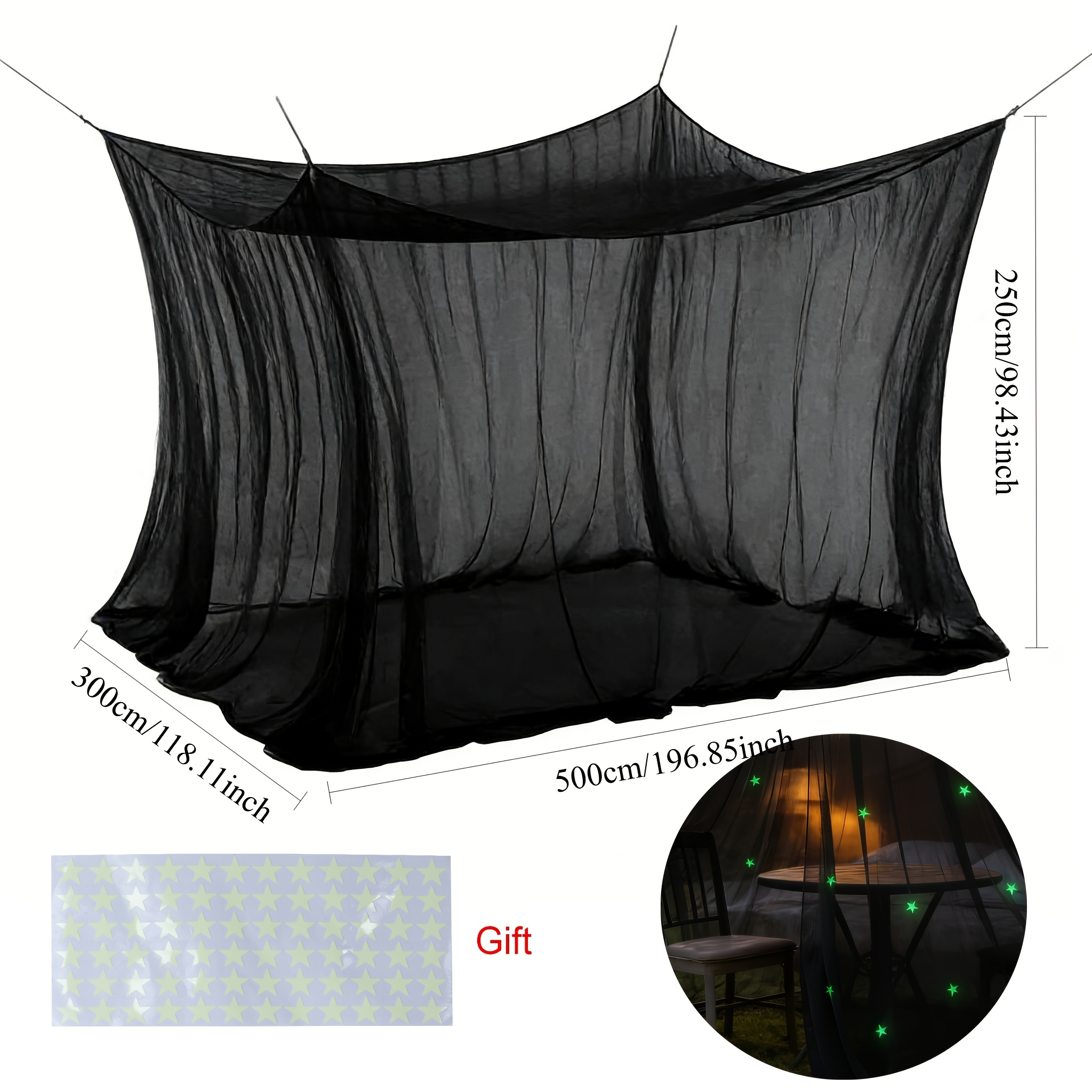 E-shop Großes Schwarzes Fliegengitter Zelt, Hinzufügen von Stern Aufklebern, Camping Fliegengitter, Camping Öffnung Moskitonetz Indoor Outdoor