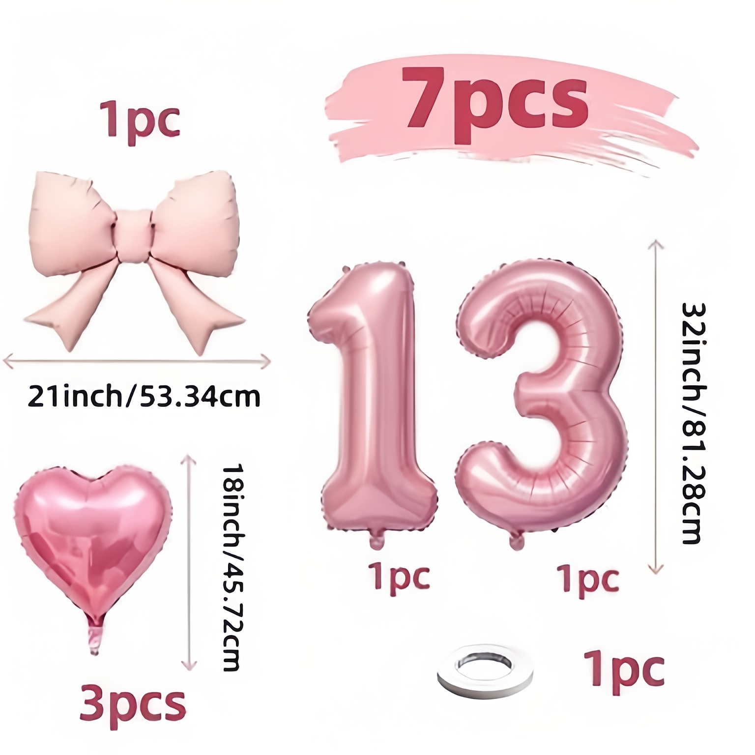 TEMU 7pcs: 1pc Bow Aluminum Foil Balloon, 3pcs Heart-shaped Aluminum Foil Balloons, Pink-themed Birthday Party Setup, Birthday Portrait Photography