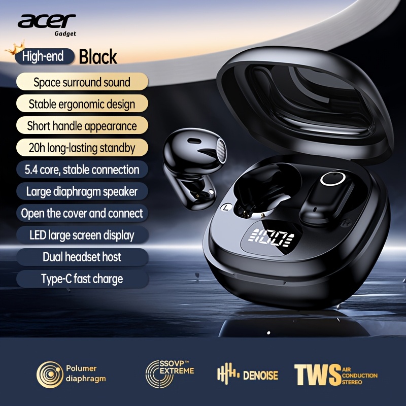 Image of Acer Ohr501 - Compact In - Ear Mini Headphones With Charging Case, Lightweight Portable Design, Ideal For Sports & Gifts, Usb - C, 250 Mah Battery