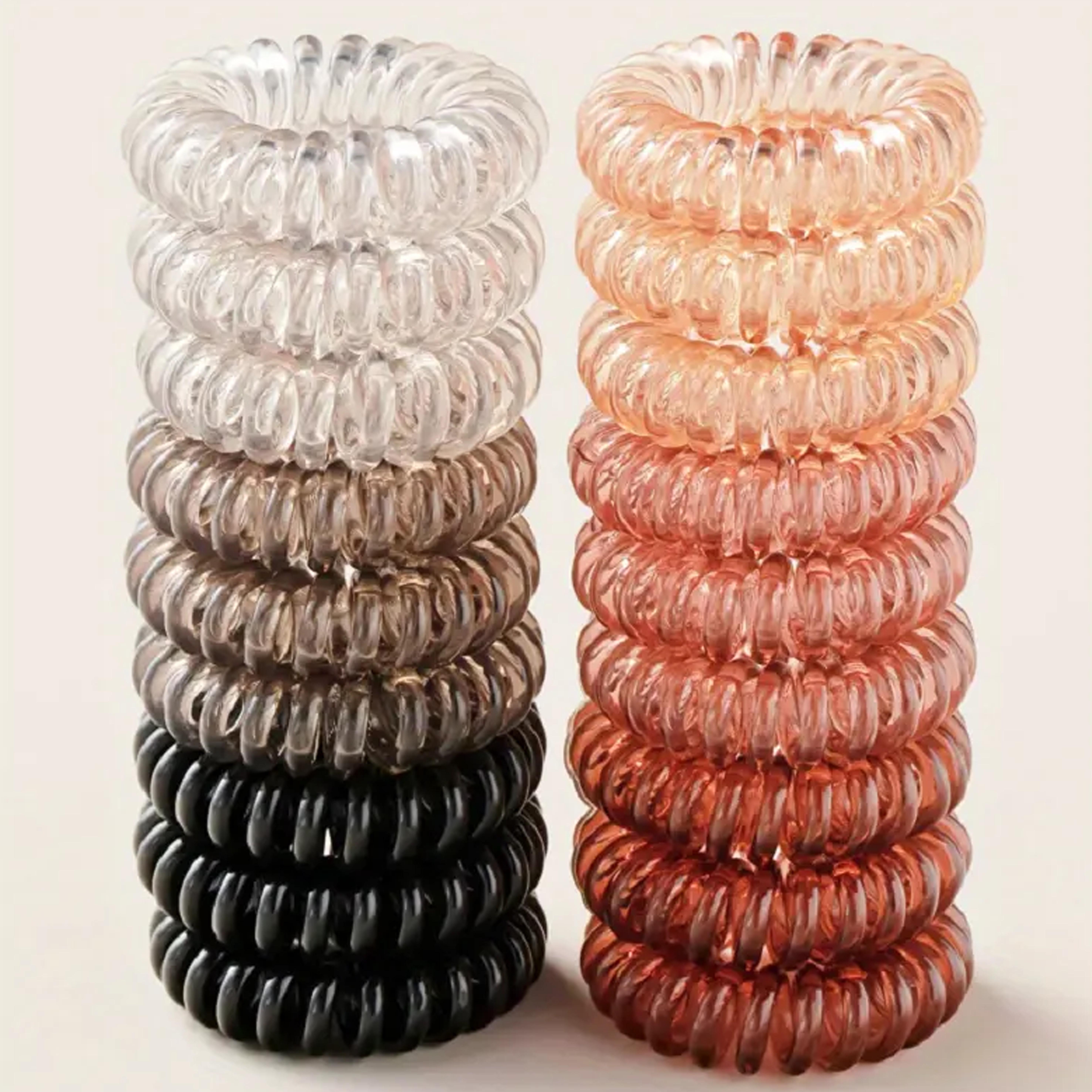 

18pcs Spring Phone Cord Spiral Hair Ties - Synthetic Resin, Stylish, And Suitable For 14 And Up