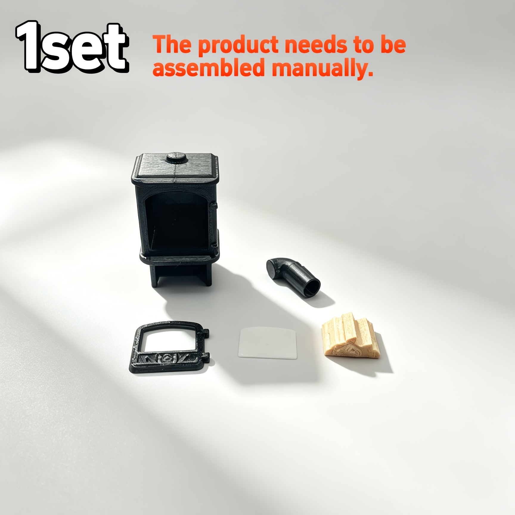 TEMU 1set, 1:12 Scale Mini Plastic Cast Iron Fireplace Model Kit, Realistic For Dollhouse Miniature Decoration Additions, Decorative 3d Printed Pla