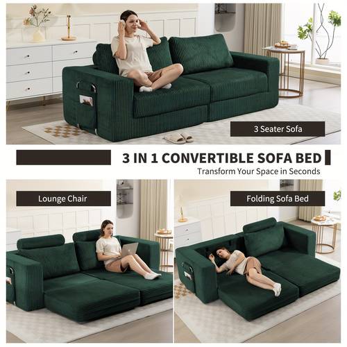 j c up convertible sofa bed pull out sleeper sofa 3 in 1 folding sofa bed boneless 3 seater couch bed cloud floor couch with deep seat chaise lounge for living room bedroom no