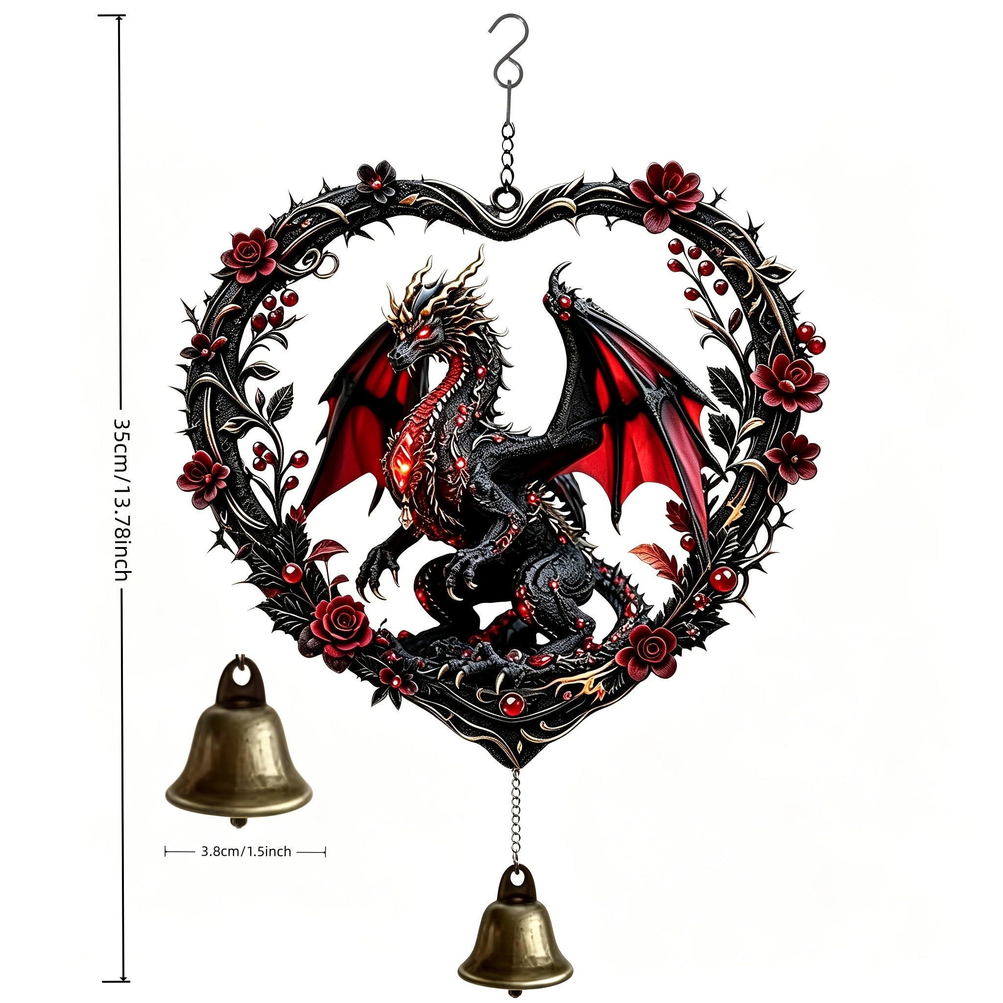 TEMU Carved Thorns Heart-shaped Flower Frame Black Red Demon Dragon Wind Chime Pendant, Suitable For Indoor Windowsills, , And Outdoor Courtyards,