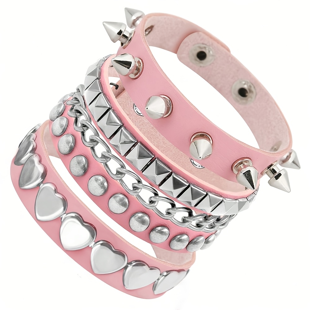 TEMU 3pcs Set Of Gothic Studded Fashion Creative Y2k S And Bangles Suitable For Women And Men' Party Performance Wear Couple S Christmas Valentine's