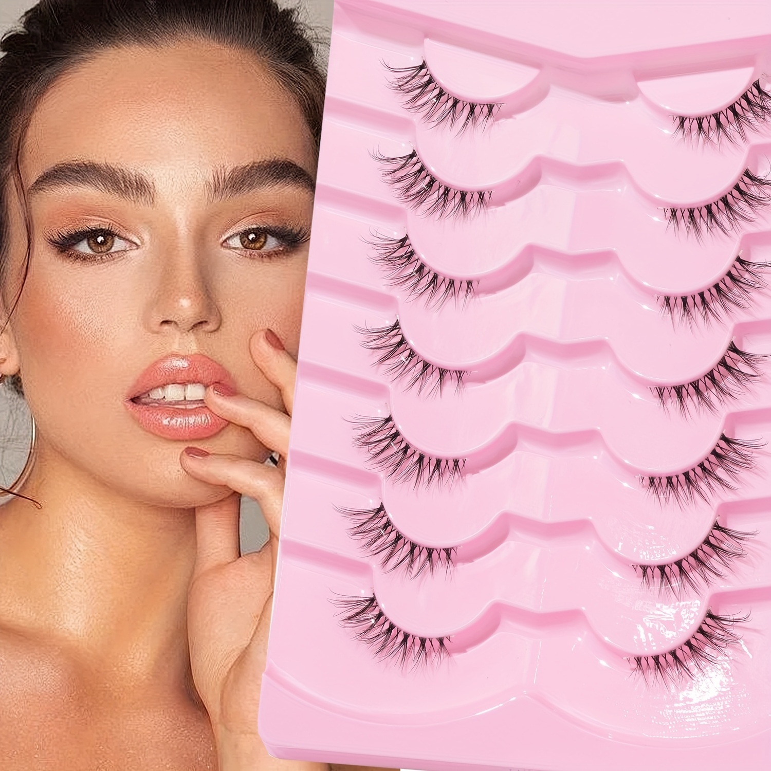 

7-pair Set Natural Look Half-eye False Eyelashes, Diy Easy-to-apply Segmented Design, Hypoallergenic Transparent Band, Soft & Fluffy 3d Effect, Premium Faux Lashes For A Refined Look - Phy-2404