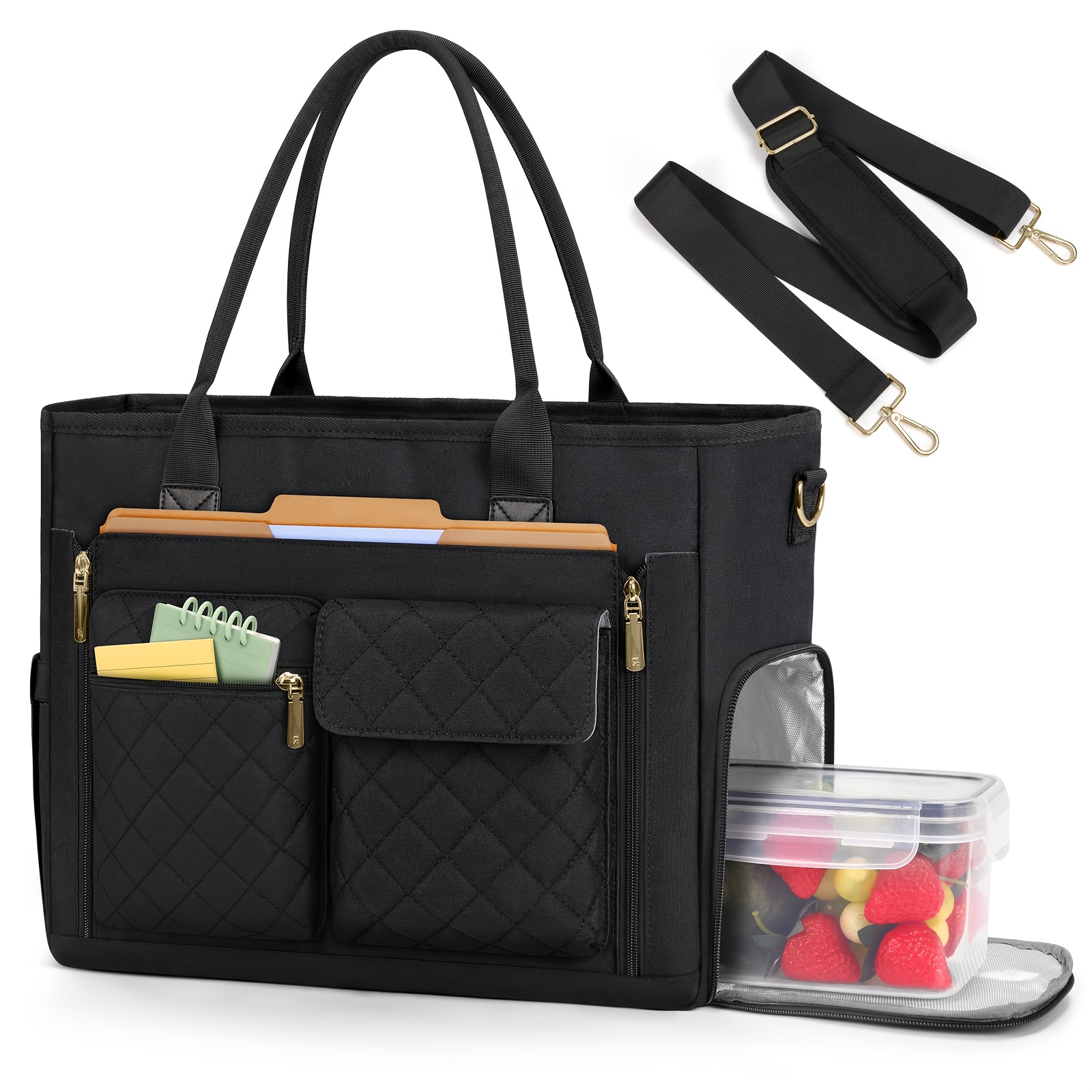 TEMU Rainsmore Women's Professional Laptop Tote Bag With Insulated Compartment & Large Capacity Suitable For 15.6-inch Laptop Briefcase,