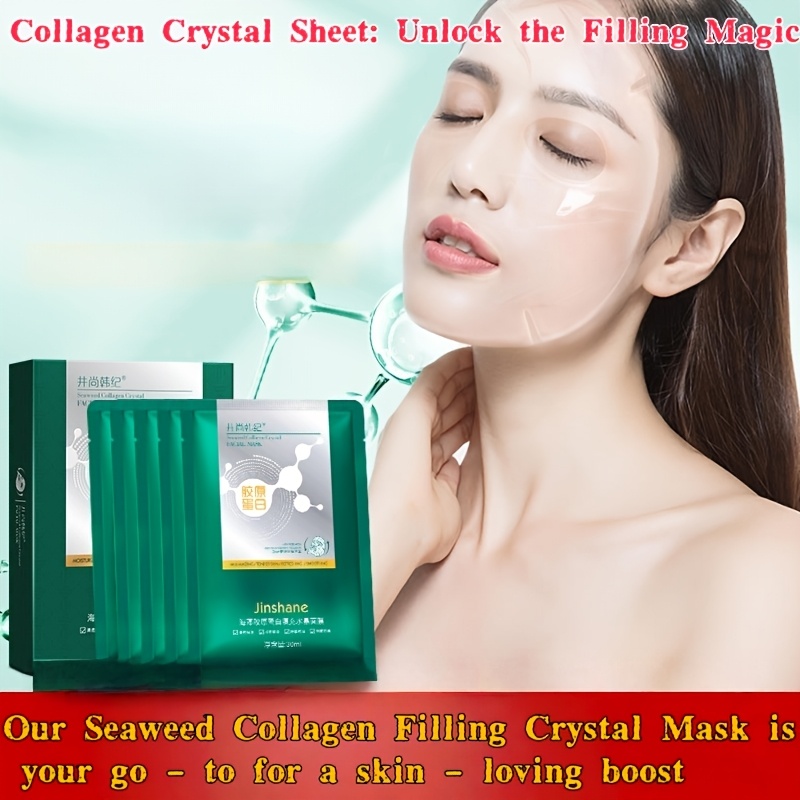 x 5 sheets collagen & keratin fiber collagen   mask - hypoallergenic moisturizing skincare, fragrance-  light beige types, reusable   & light beige care, collagen boosting, transparent texture,   0