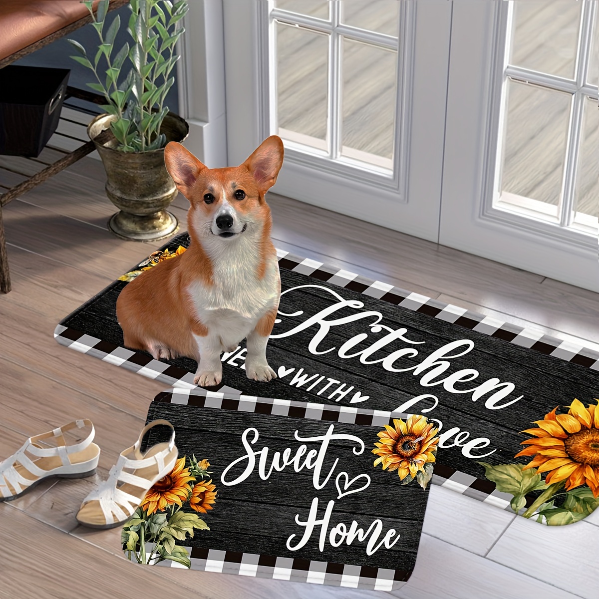 

Sunflower Printed Pattern Kitchen Floor Mats, Non-slip And Durable Bathroom Rug, Soft Comfortable Runner Rugs, Machine Washable Carpets For Kitchen, Home, Bathroom, Spring Decor Rug, Entrance Door Mat