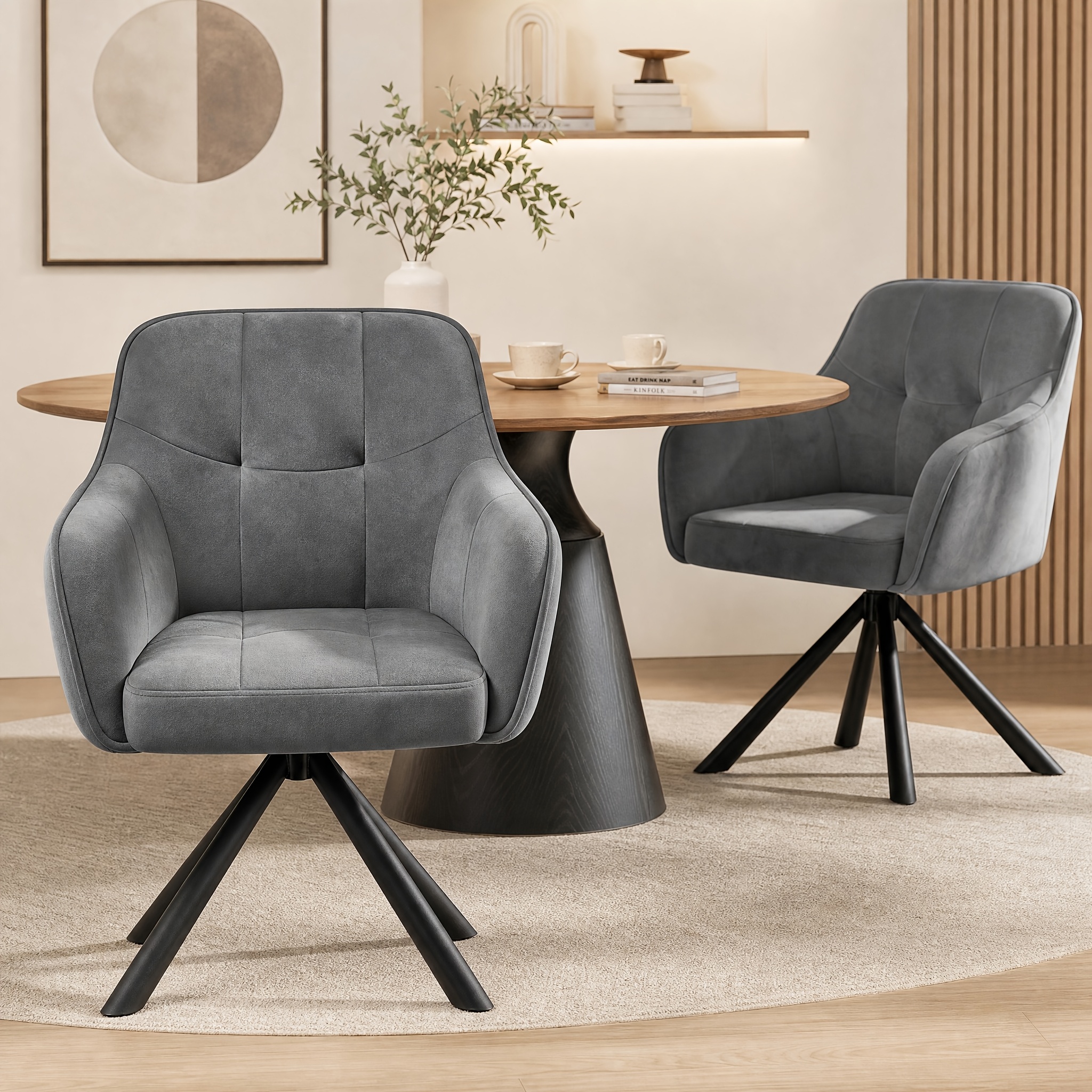 Image of 2pcs Set Dining Room Chairs, Ergonomic Kitchen Chairs With Armrests, Soft Padded Velvet Cover, Stable Metal Legs, 150kg Load Capacity, Swivel Chairs For Dining Room Home Office Living Room