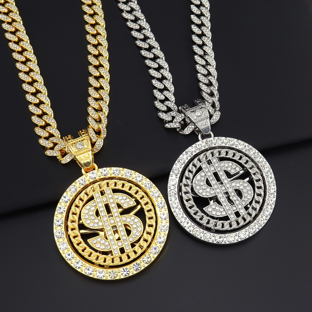 

Collier Pendentif Dollar De Style Hip Hop, Collier Pendentif En Alliage Et Strass