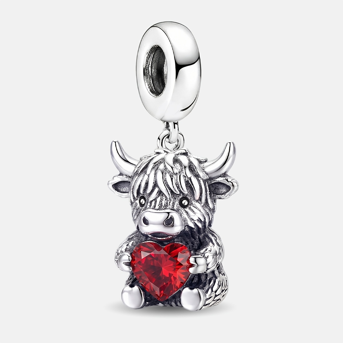 Heart-Embracing Cow Pendant Bead for Women's Jewelry, 925 Silver Plated