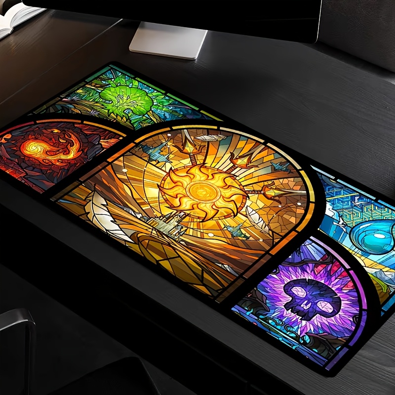 

Magic-themed Stained Play Mat, Non-slip Rubber Base, Mtg & Tcg Compatible, Multipurpose Mouse Pad, & Washable Desk Accessory, For 14+, Party Game