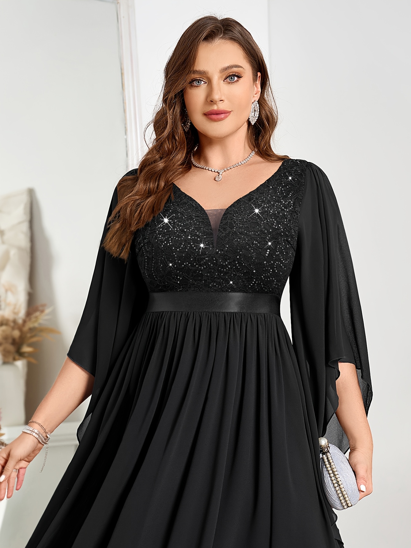 plus size plus size elegant long dress ladies deep v neck