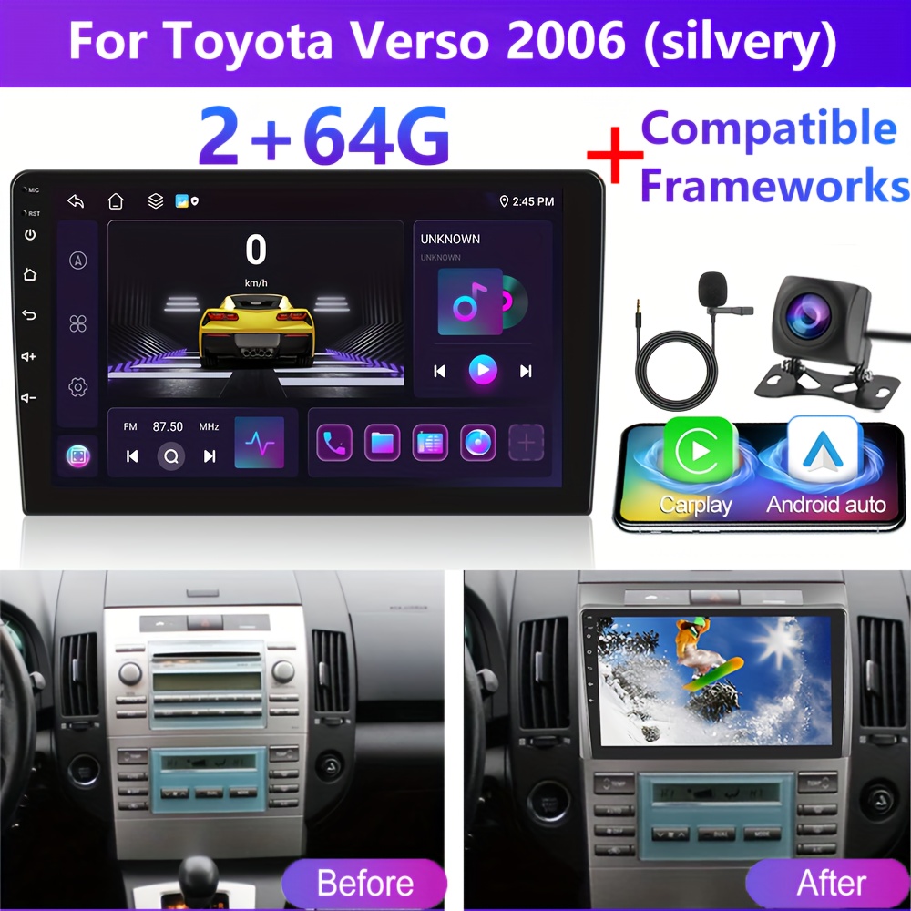 Image of [2g+64g]podofo 15 Car Stereo For 2006 (frame Included) Double Din Auto, 9 Inch Touchscreen Car Din With Gps Navigation Wireless Fm Hifi Wifi Usb + Ahd Backup Camera + Mic