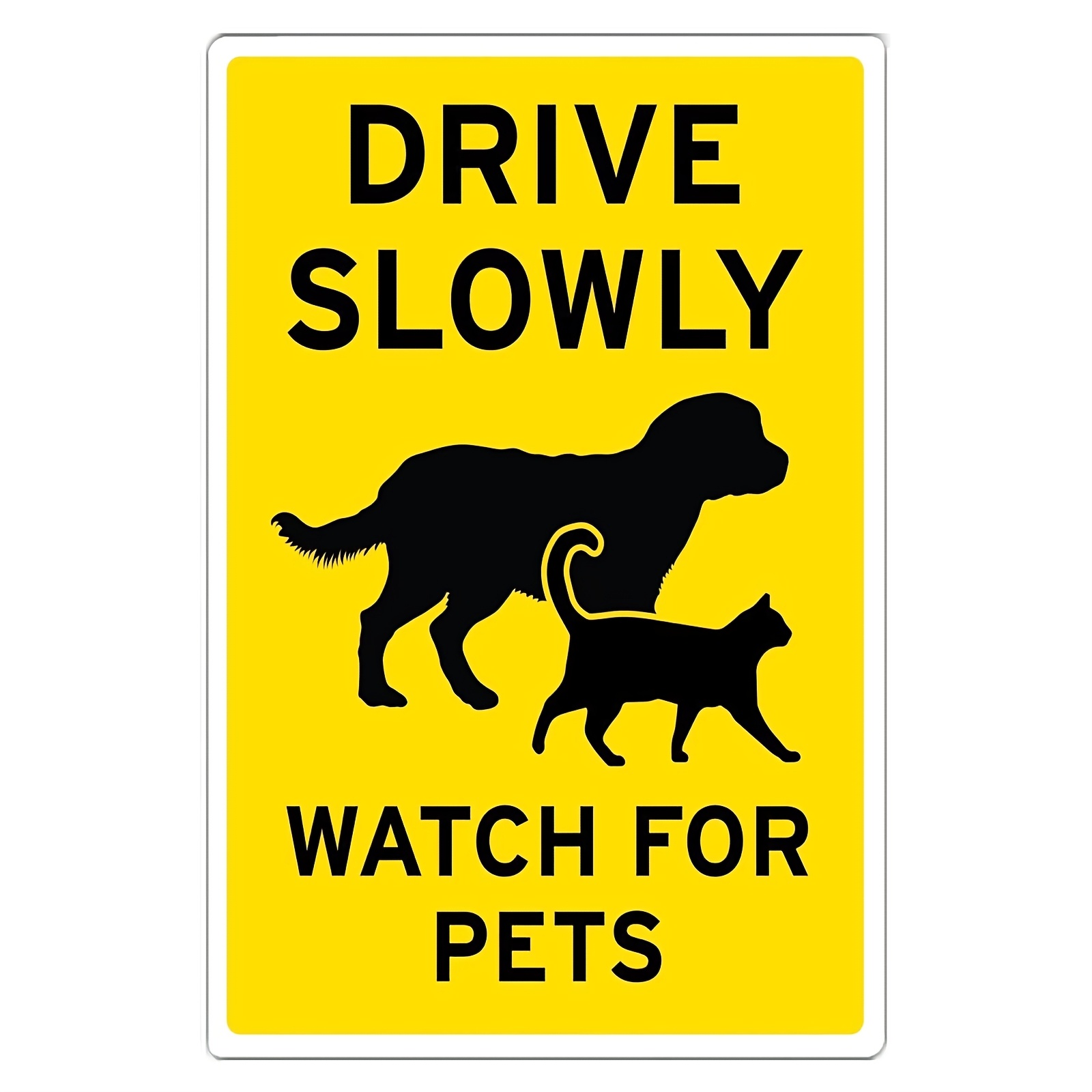TEMU 2d Flat, 2d Flat 1pc Drive Watch For Pets Sign, Metal Tin Animal Warning Sign, Weather-resistant Iron Painting, For Security Notice,