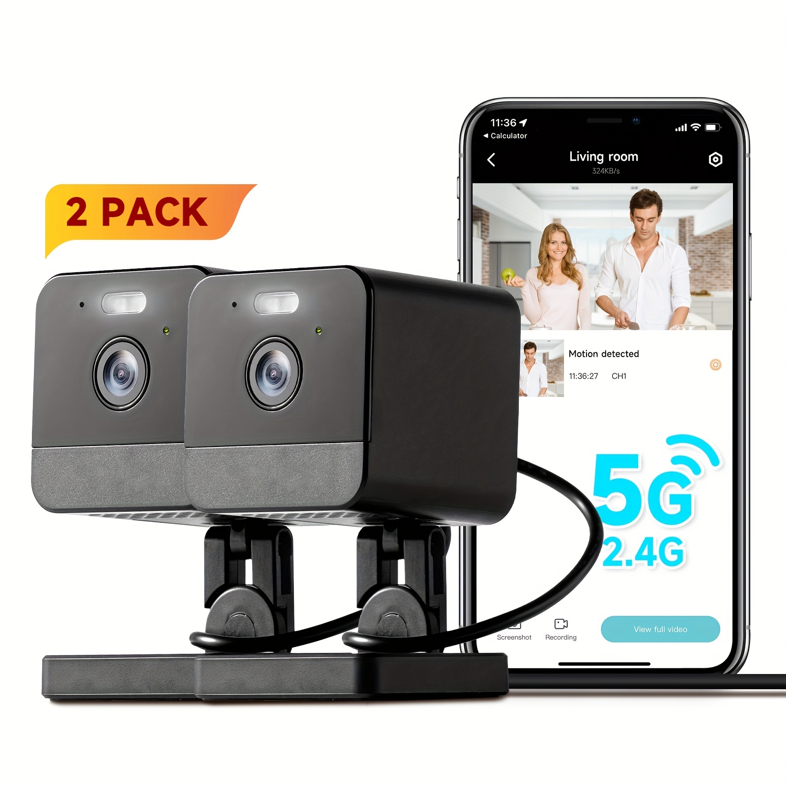 

2pcs Of 2k Indoor Camera With Motion Detection, 2.4g/5g Wifi, Baby Monitor, Night Vision, 2-way Audio & Siren, & 256g Sd Storage, Support