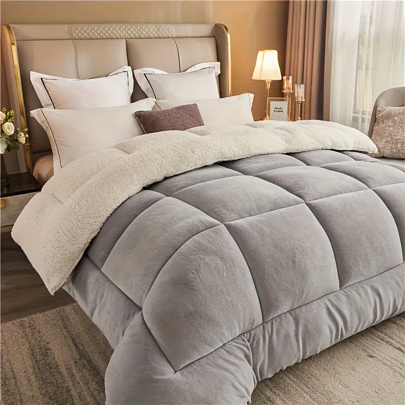 1pc   comforter   quilted   breathable box stitch solid color comforter machine washable bedroom warm autumn and winter comforter details 22