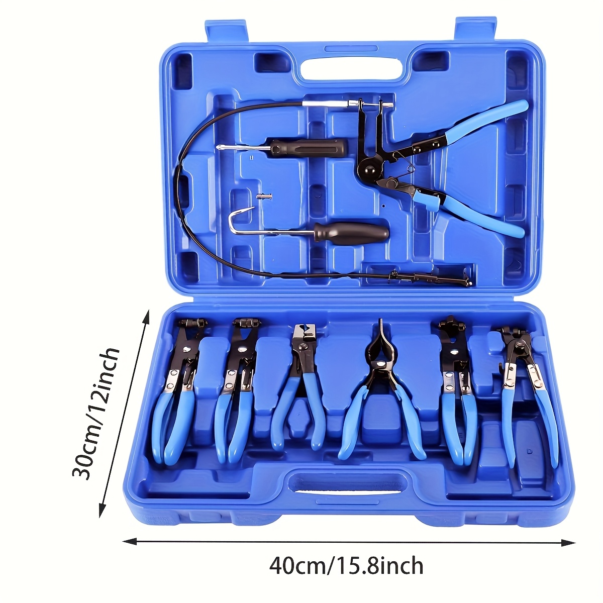 TEMU 9pcs Wire Long Reach Hose Clamp Pliers Set Fuel Oil Water Hose , Hose Clamp Pliers For Fuel Hoses, Red, Blue