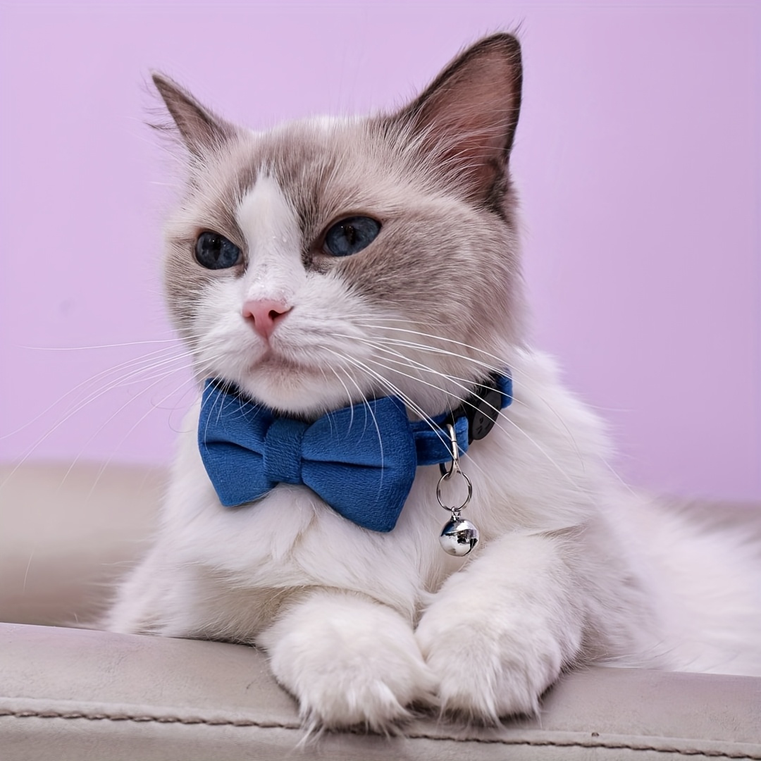 adjustable plush cat collar with detachable bowtie comfortable   neck short long collars   for small cats and dogs pet collar accessory     fabric collar Product details 0