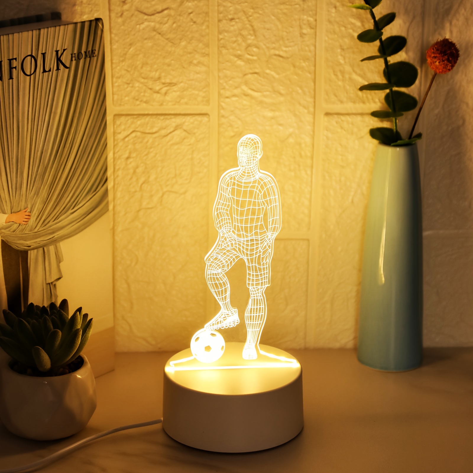 Alternative view of 1 Lámpara de noche 3D de futbolista, luz cálida monocromática alimentada por USB, lámpara de ambiente creativa…