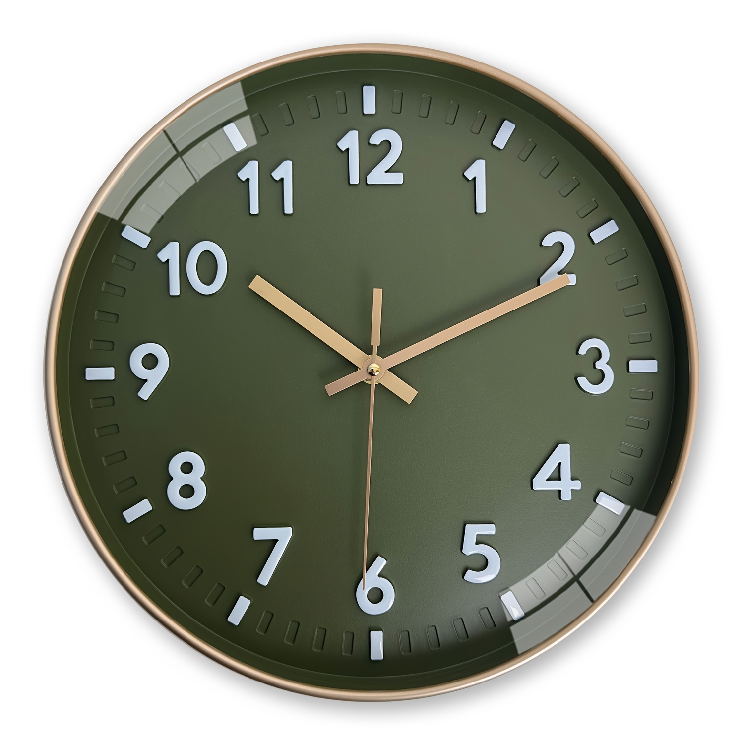 12 zoll moderne minimalistische 3d-digital-wanduhr, goldener kunststoffrahmen dunkelgrüner hintergrund – leises  -uhrwerk, batteriebetrieben (aa-batterie nicht enthalten) – elegante heimdekoration für wohnzimmer, küche oder büro, wohnzimmer-wanduhr
