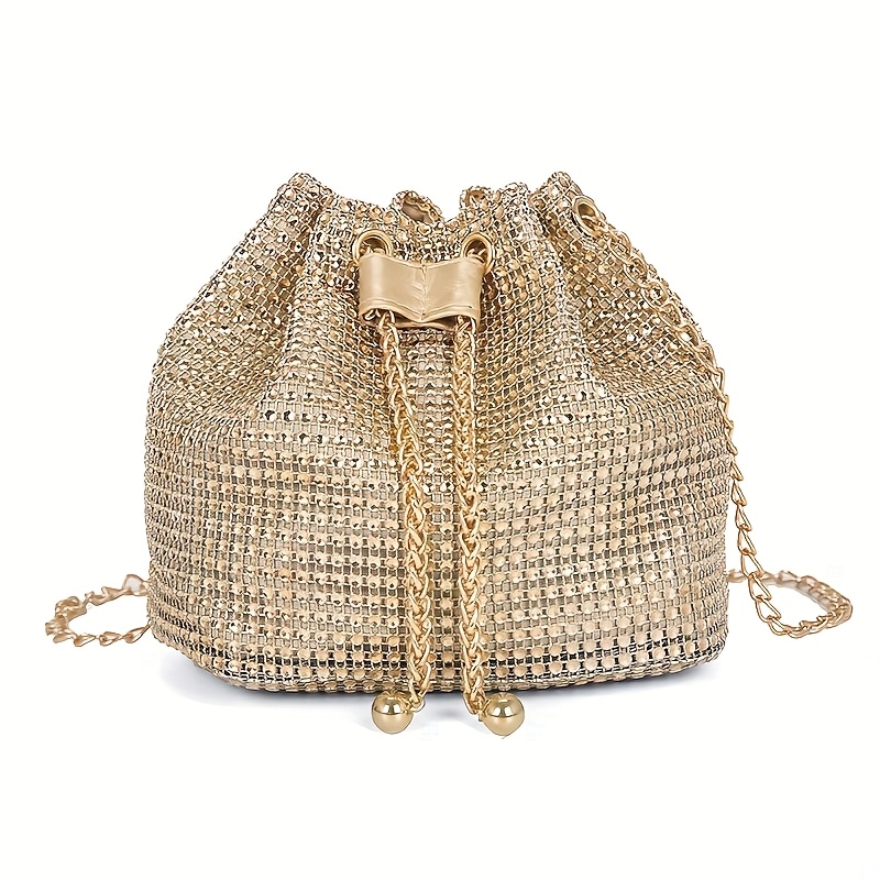 TEMU Bolso de de moda para mujer, bolso de único táctil de color liso, 5 colores. Bolso de noche con y pedrería con cordón para y fiestas. Adecuado
