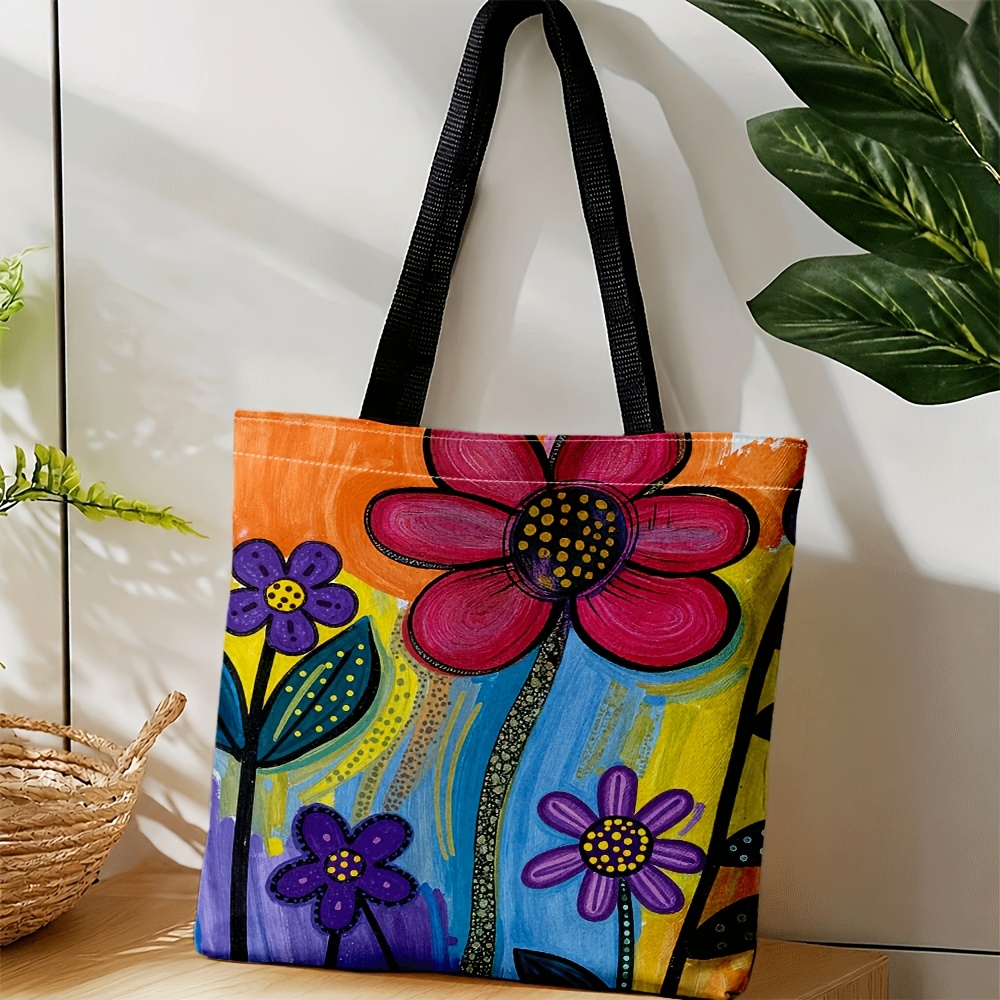 TEMU Sac fourre-tout bandoulière floral à de couleur peints à pour homme et femme - Sac à bandoulière unisexe avec sangle, lavable en machine,
