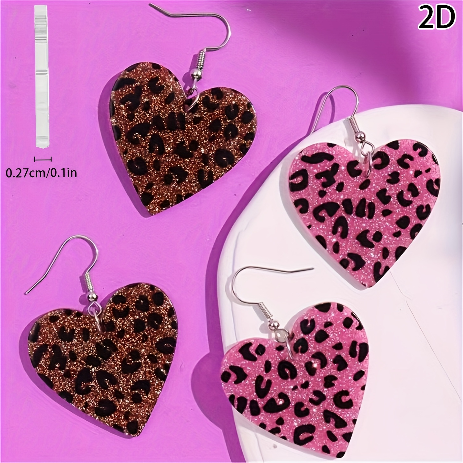 Retro Heart Pendant Earrings Leopard Print