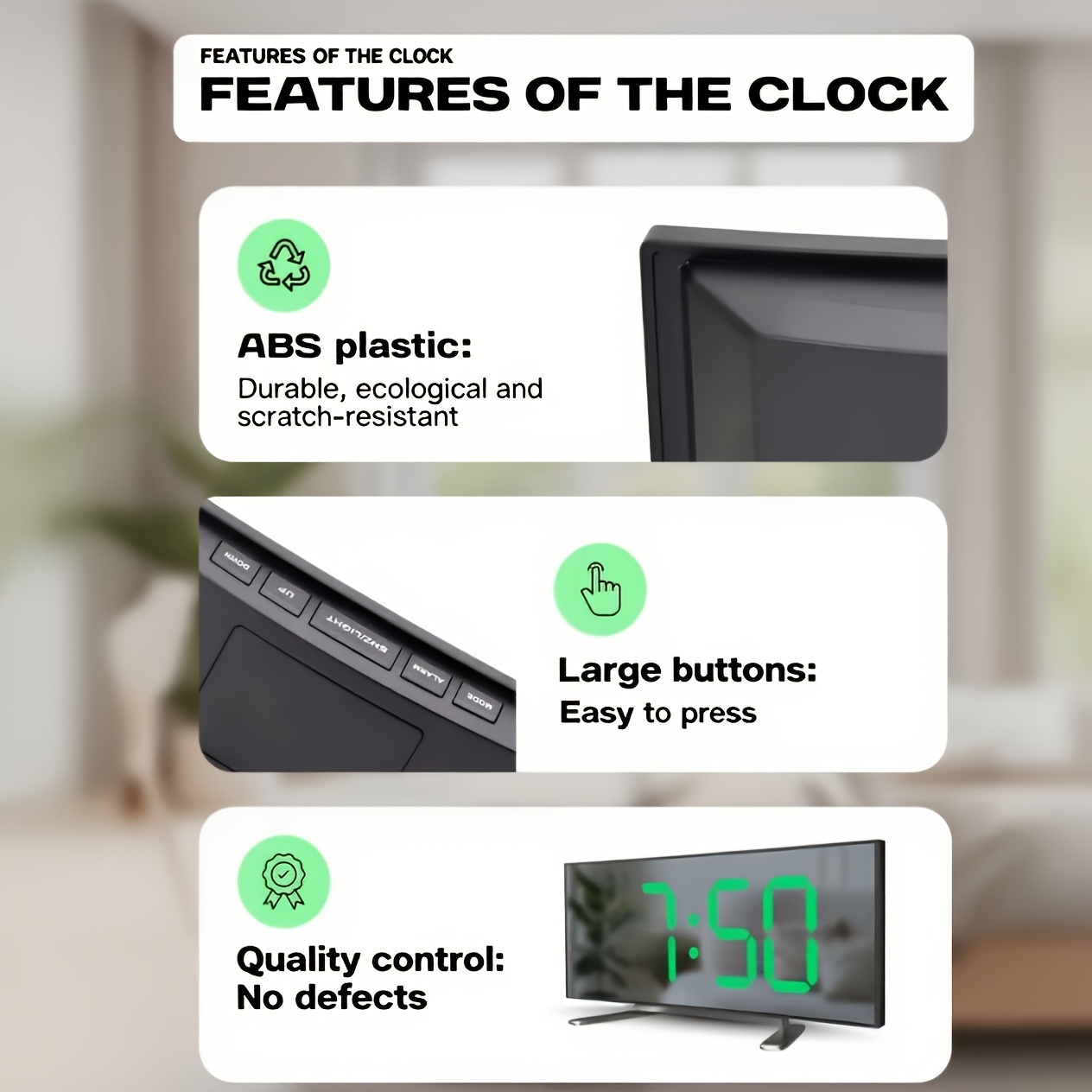 orologio elettronico   con    ,     led, orologio a specchio moderno  , sveglia digitale silenziosa, due modalità di  : batteria o cavo  ,   per la decorazione di soggiorni,   e case Dettagli dell'articolo 8