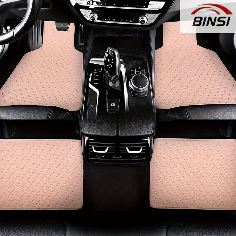 Front And Rear Four Pack Car Foot Pads Universal Waterproof Front And Rear  Full Set Car Carpet Leather Car Interior Accessories For Women Pink