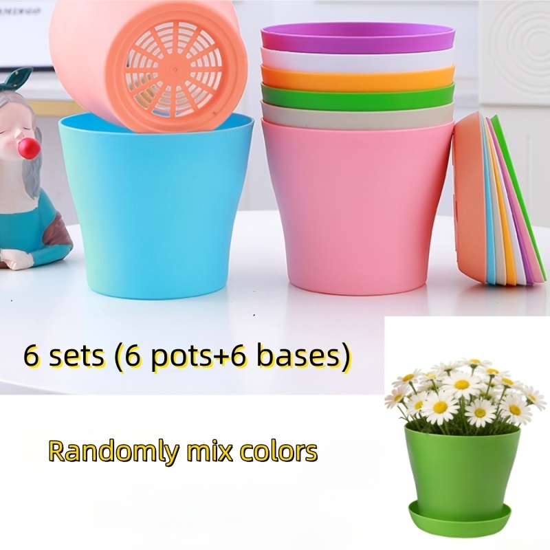 TEMU Ensemble aléatoire de de fleurs , avec plateau, pots de fleurs en plastique pour légumes et plantes florales, conteneurs pour plantes